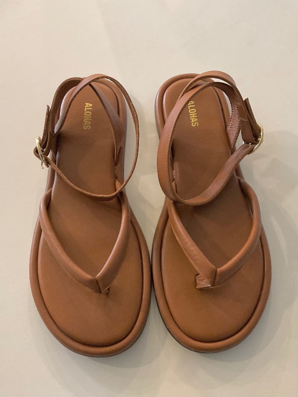 ALOHAS Seneca Flat Ankle Buckle Leather Sandal in Brown Size EU 39 LIKE NEW